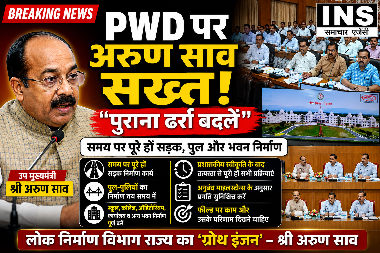 उप मुख्यमंत्री अरुण साव के सख्त निर्देश: समय-सीमा में पूरे हों सड़क, पुल और भवन निर्माण कार्य
